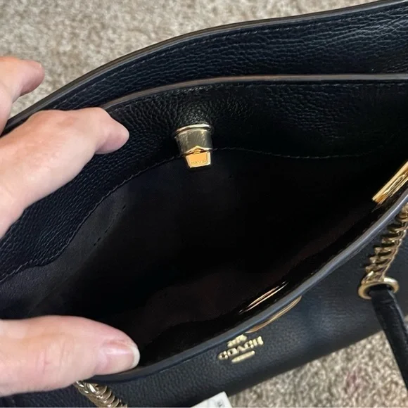 Coach Black Leather Turnlock Tote 2 with Gold hardware - Picture 6 of 7